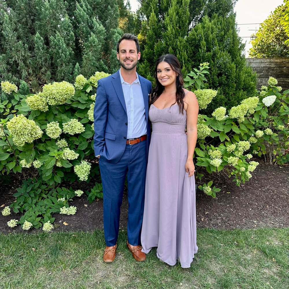 Dusty rose Azazie bridesmaids dress